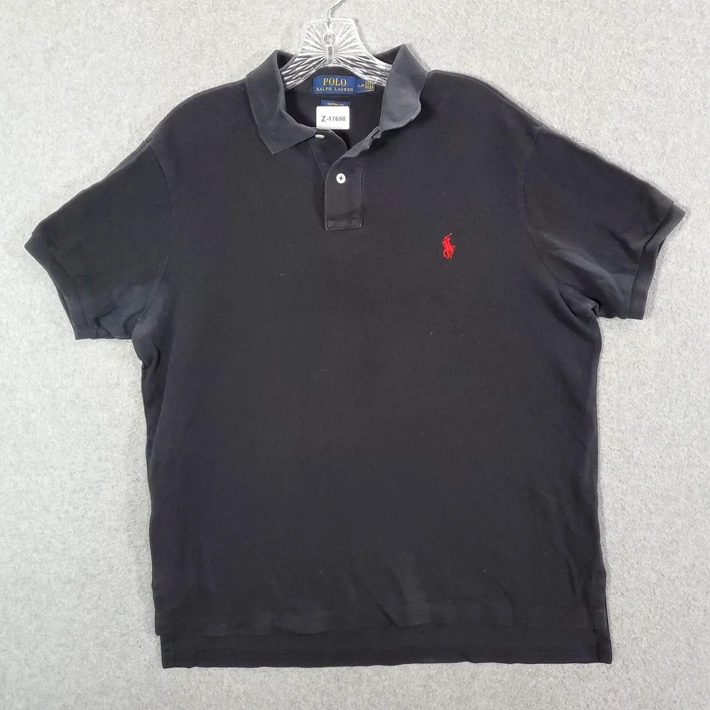 Ralph Lauren Men Polo Shirt Large‎ Black Custom Fit Embroidered Logo